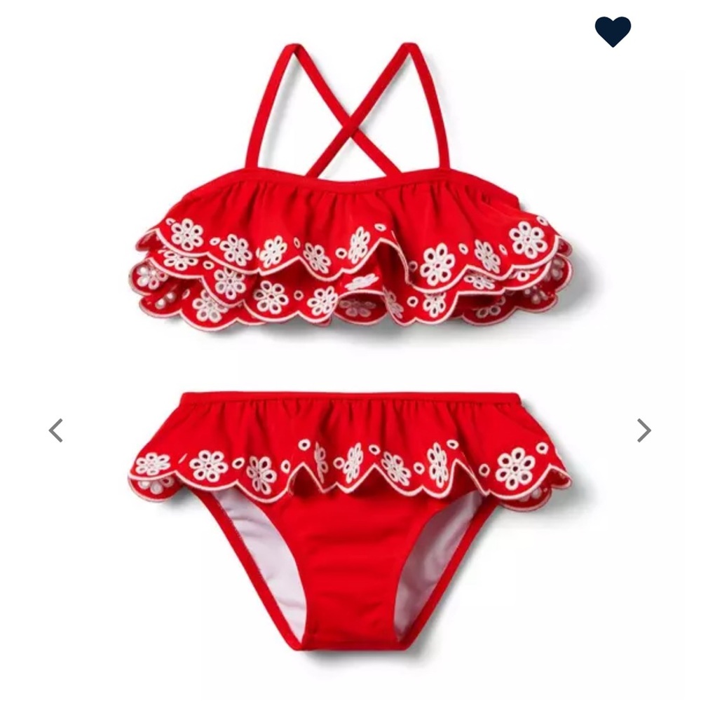 Janie and Jack Red and White Ruffled Bikini Set